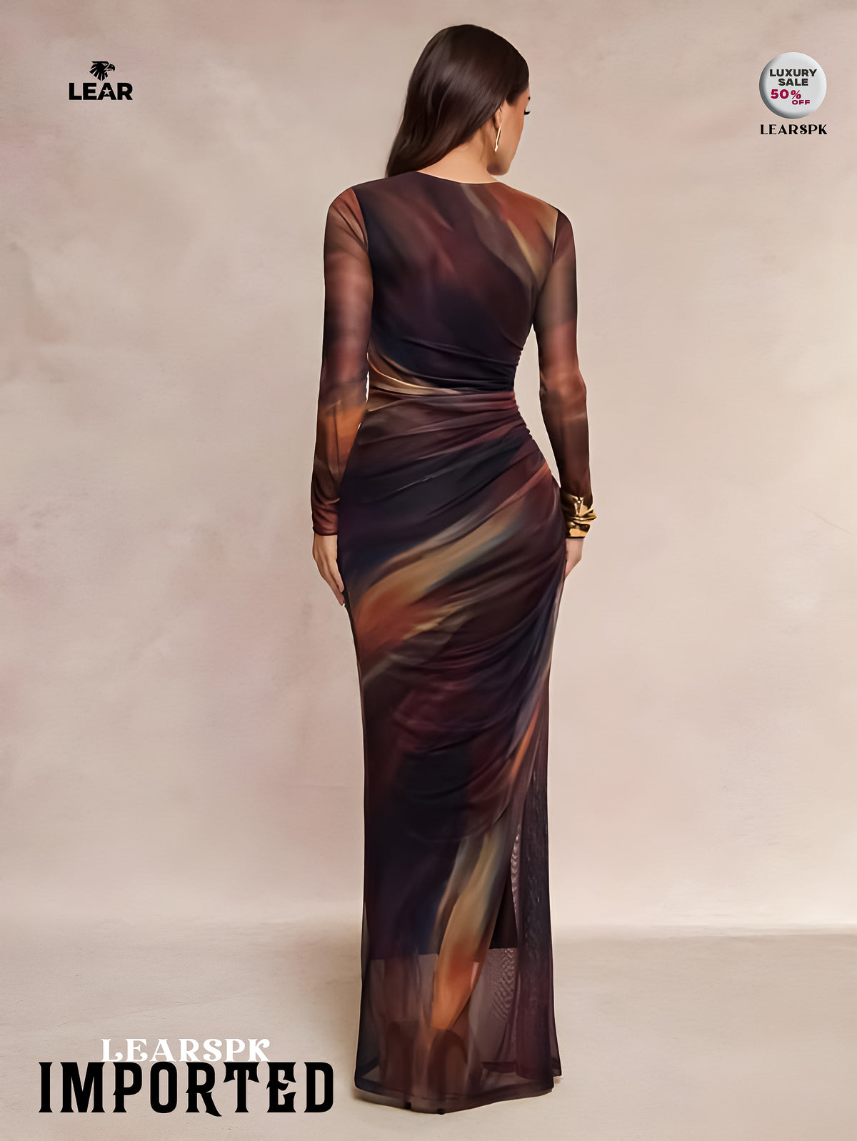 Dark Purple Floral Pleated Mermaid Dress | Long Sleeve Midi