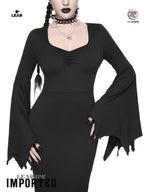 Gothic Black Mermaid Maxi Dress | Flare Sleeve Sweetheart Neck