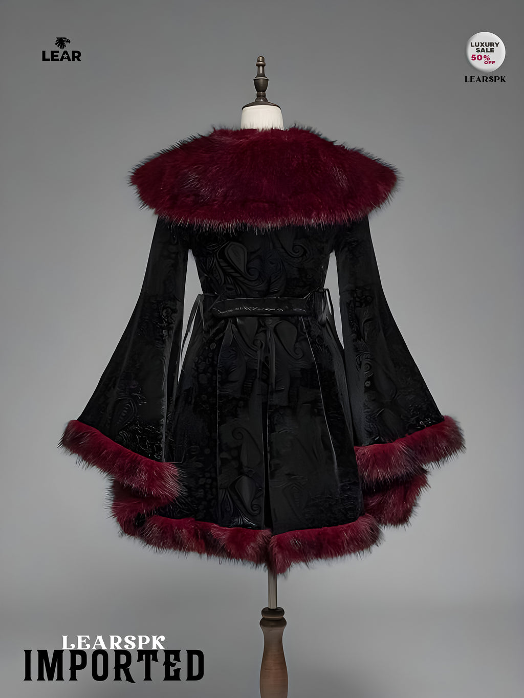 Gothic Faux Fur Collar Velvet Jacket | Vintage Flare Sleeve Coat