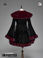 Gothic Faux Fur Collar Velvet Jacket | Vintage Flare Sleeve Coat