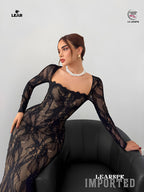 Beige Lace Bodycon Maxi Dress | Long Sleeve Wedding Guest Gown