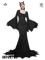 Gothic Black Mermaid Maxi Dress | Flare Sleeve Sweetheart Neck