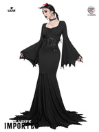 Gothic Black Mermaid Maxi Dress | Flare Sleeve Sweetheart Neck