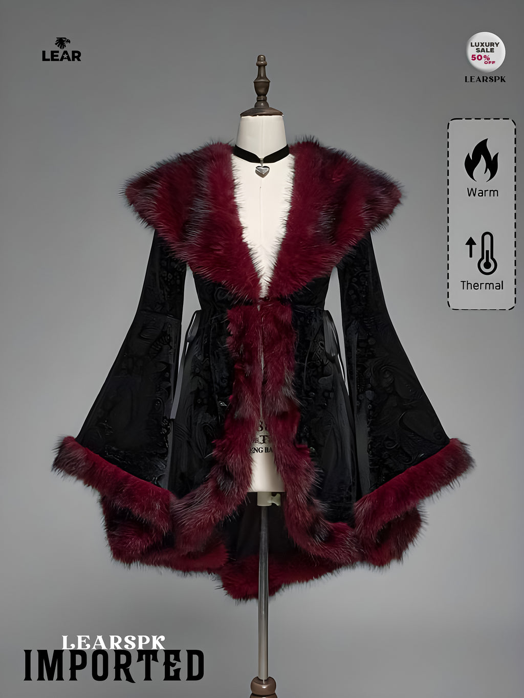 Gothic Faux Fur Collar Velvet Jacket | Vintage Flare Sleeve Coat
