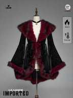 Gothic Faux Fur Collar Velvet Jacket | Vintage Flare Sleeve Coat