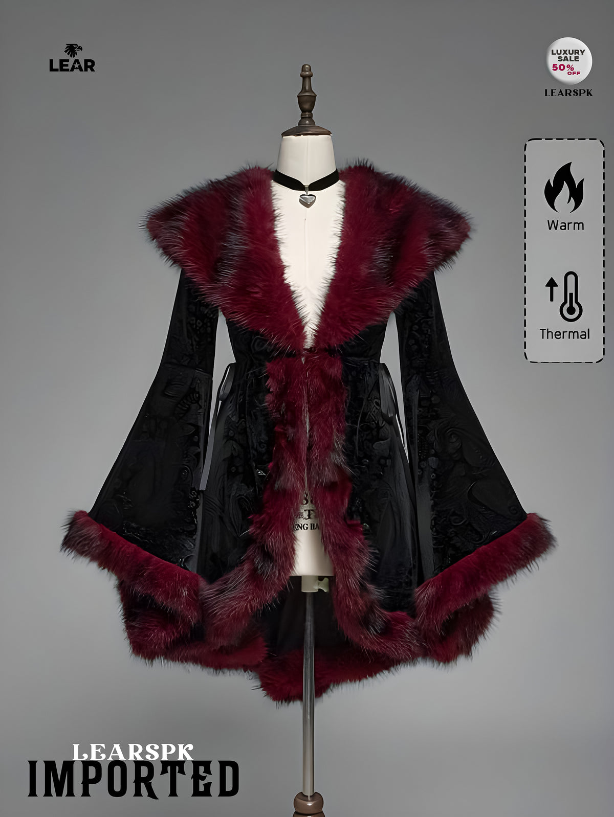 Gothic Faux Fur Collar Velvet Jacket | Vintage Flare Sleeve Coat