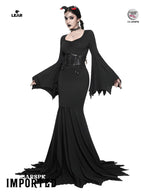 Gothic Black Mermaid Maxi Dress | Flare Sleeve Sweetheart Neck