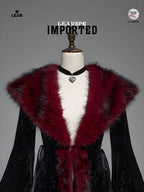Gothic Faux Fur Collar Velvet Jacket | Vintage Flare Sleeve Coat