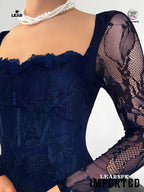Beige Lace Bodycon Maxi Dress | Long Sleeve Wedding Guest Gown