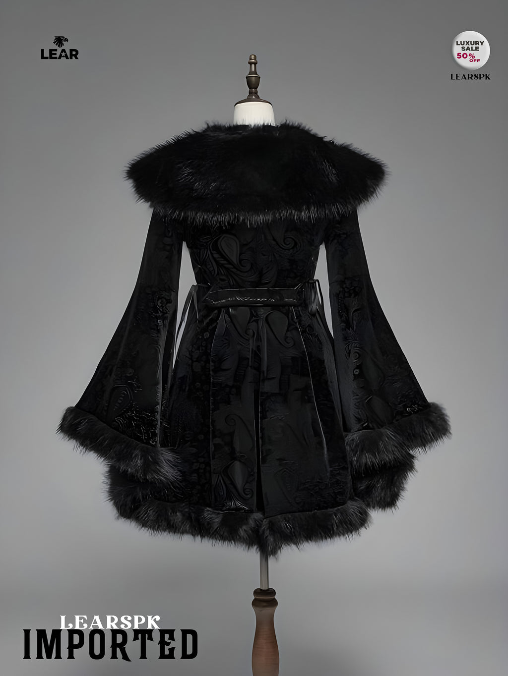 Gothic Faux Fur Collar Velvet Jacket | Vintage Flare Sleeve Coat