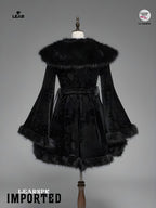 Gothic Faux Fur Collar Velvet Jacket | Vintage Flare Sleeve Coat