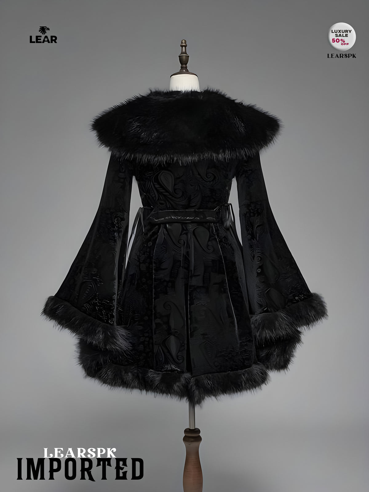 Gothic Faux Fur Collar Velvet Jacket | Vintage Flare Sleeve Coat
