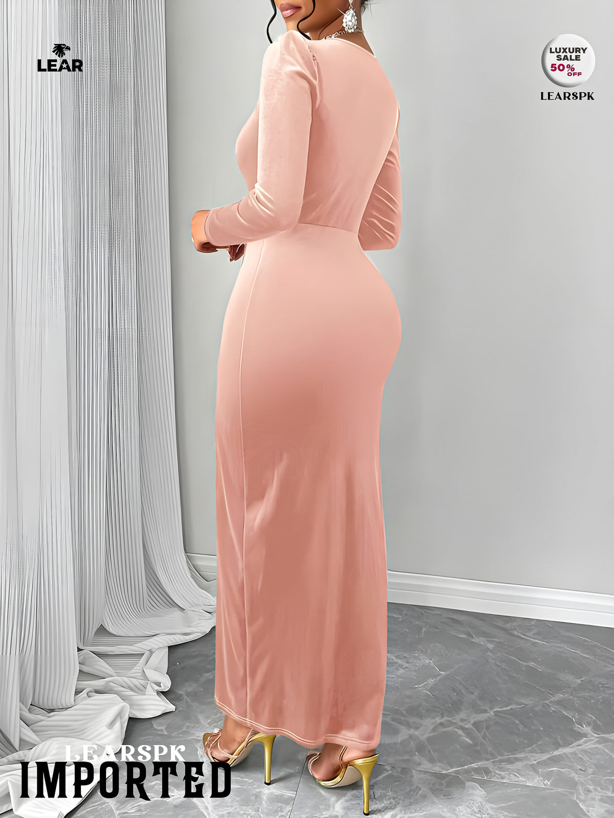Black Velvet Wrap Dress | Long Sleeve Deep V Ruched Slit Gown