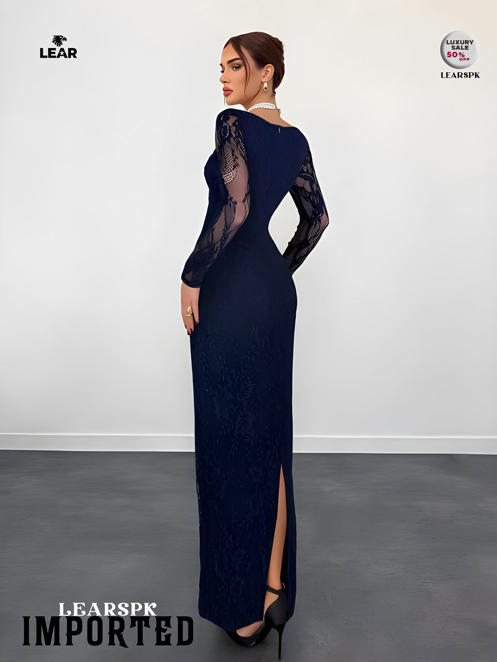 Beige Lace Bodycon Maxi Dress | Long Sleeve Wedding Guest Gown