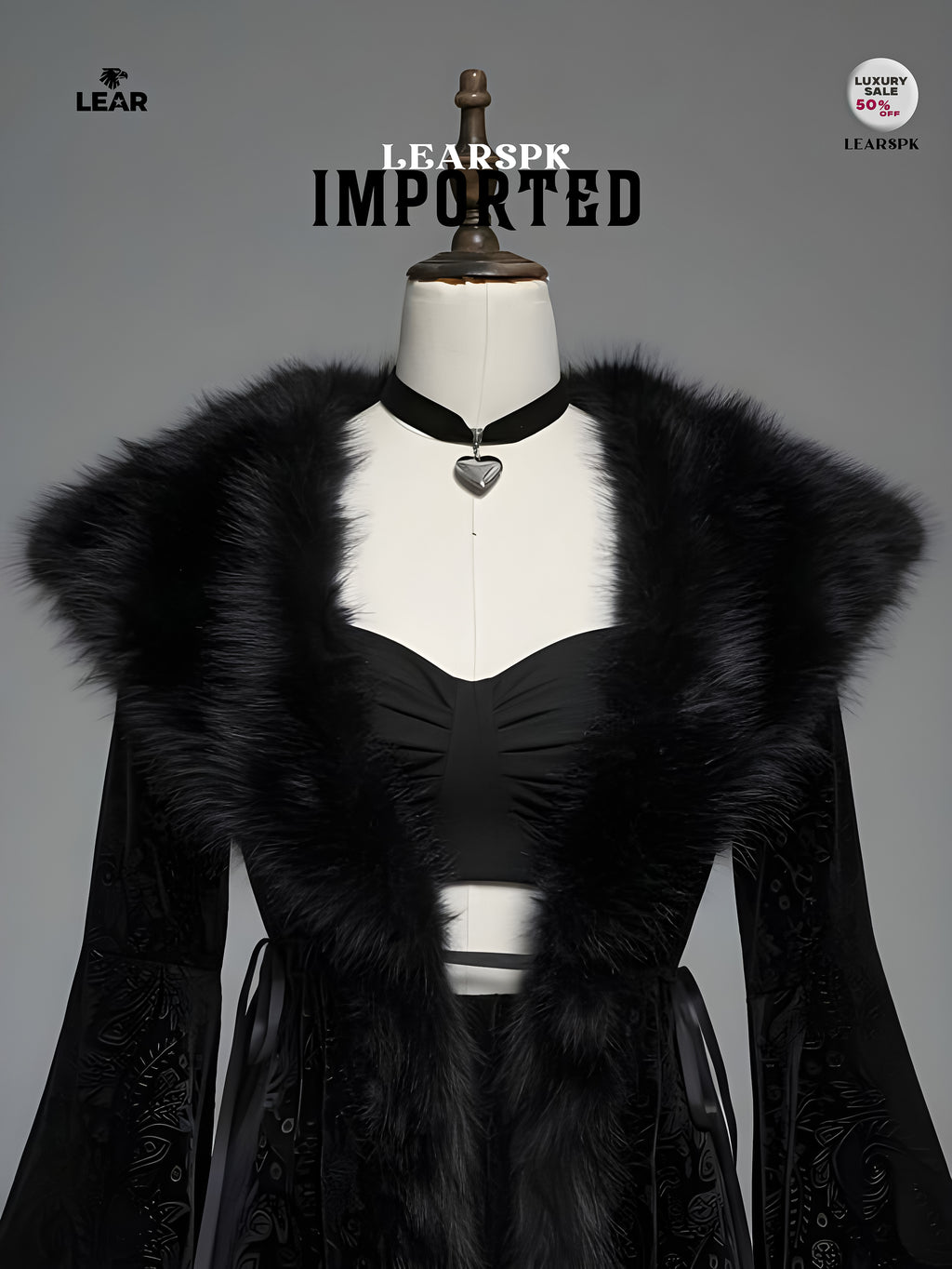 Gothic Faux Fur Collar Velvet Jacket | Vintage Flare Sleeve Coat