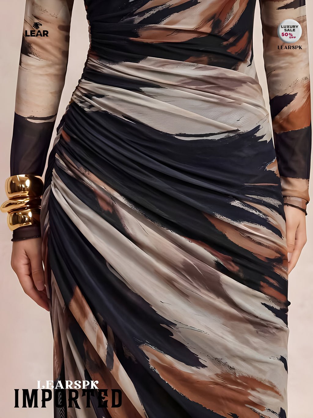Dark Purple Floral Pleated Mermaid Dress | Long Sleeve Midi