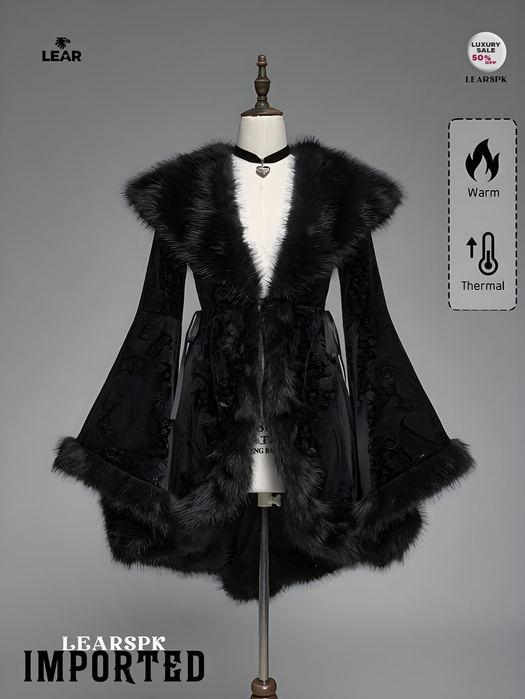 Gothic Faux Fur Collar Velvet Jacket | Vintage Flare Sleeve Coat