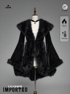 Gothic Faux Fur Collar Velvet Jacket | Vintage Flare Sleeve Coat