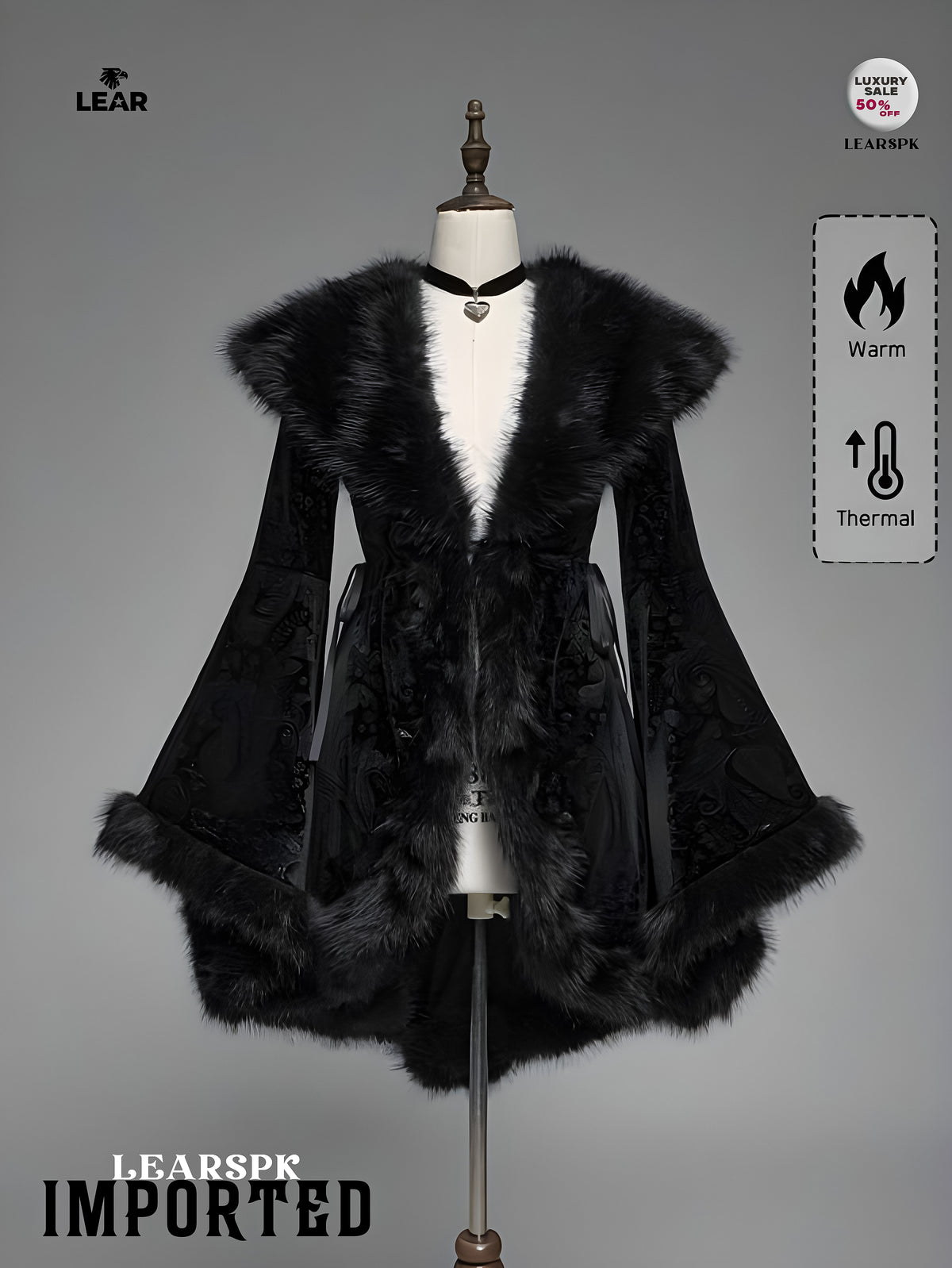 Gothic Faux Fur Collar Velvet Jacket | Vintage Flare Sleeve Coat
