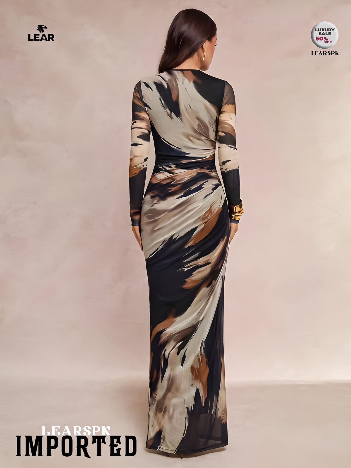 Dark Purple Floral Pleated Mermaid Dress | Long Sleeve Midi